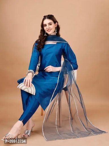 Stylish Fancy Designer Art Silk Kurta With Bottom Wear And Dupatta Set Women