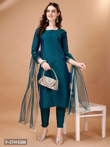 Stylish Fancy Designer Art Silk Kurta With Bottom Wear And Dupatta Set Women