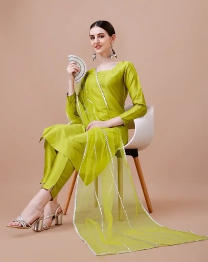 Stylish Fancy Designer Art Silk Kurta With Bottom Wear And Dupatta Set Women