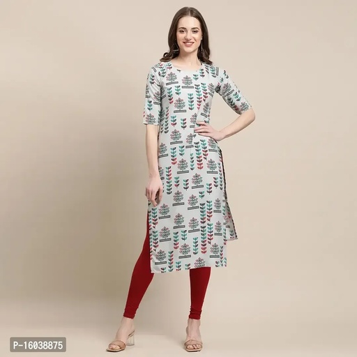 Stylish Beige Crepe Floral Print Straight Kurta For Women