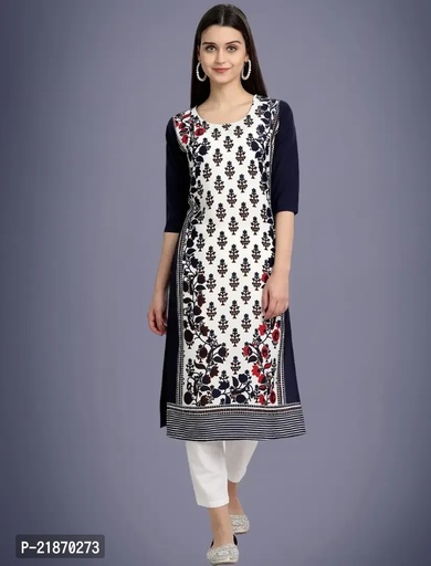 Elegant American Crepe Navy Blue Printed 3/4 Sleeve Kurta For Women