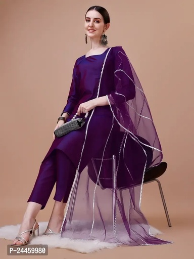 Stylish Fancy Designer Art Silk Kurta With Bottom Wear And Dupatta Set Women 
