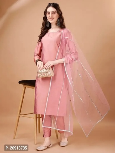 Stylish Fancy Designer Art Silk Kurta With Bottom Wear And Dupatta Set Women